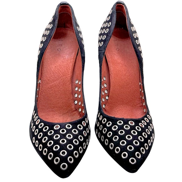 IRO Suede Eyelet Trim Pumps Heels Stilettos Black US 9.5 EUR 40 - Picture 2 of 5